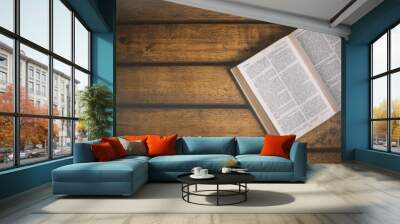 Soft focus The holy bible on wood table with copy space.christian background Wall mural