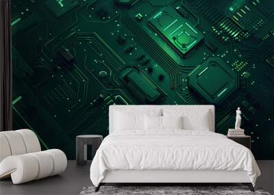 Abstract dark green technology microchip background illustration design. Wall mural