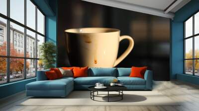 Coffee cup white color empty and dirty after drinking on the table. Wall mural