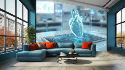 An illustration of a 3D heart scan on a tablet Wall mural