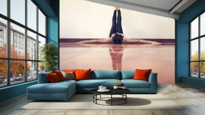 Blurred background of Yoga Woman feet up on wall relaxing, unrecognised person. Wall mural