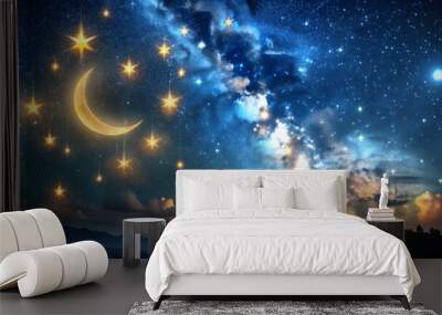 A beautiful stock photo of a serene night sky with shining stars, representing the concept of Qadr Wall mural