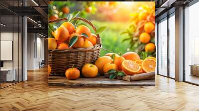 A versatile journey with oranges, from fresh produce to tasty recipes and vibrant orange-themed settings, citrus, fruit Wall mural