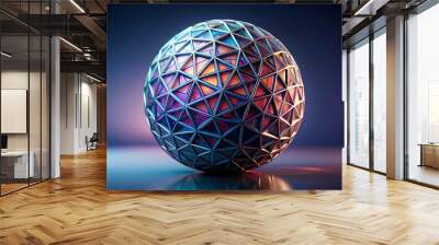 Abstract sphere with geometric patterns, abstract,sphere, geometric, shape, design, technology, digital, background,circular Wall mural