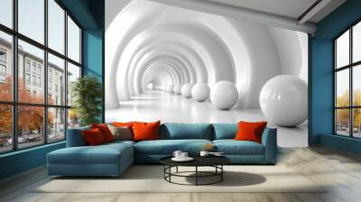 Abstract White Tunnel with Spheres Wall mural