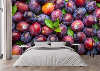 Background of fresh, ripe and delicious plums , juicy, fruit, organic, healthy, plum, delicious, ripe, fresh, vibrant, purple Wall mural