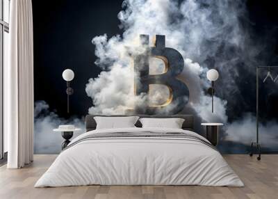 Big bitcoin sign made of smoke representing all time high after halving process, bitcoin, cryptocurrency, digital currency Wall mural