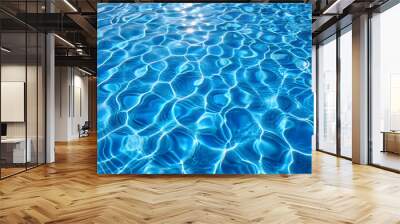 Blue pool water background with ripples and reflections , vibrant, aquamarine, surface, swimming pool, clear, refreshing Wall mural