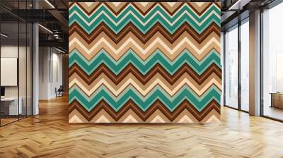 Chocolate and caramel chevron stripes with teal lines in a warm ink abstract , chocolate, caramel, chevron, stripes, teal Wall mural