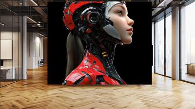 Cyborg Woman in Red Mechanical Suit Wall mural