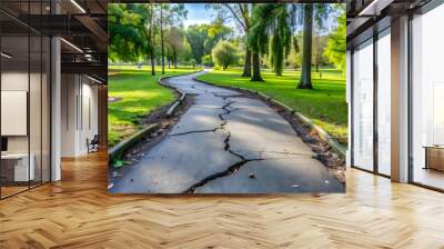 Damaged jogging path in the park , damaged, road, jogging, park, outdoor, fitness, exercise, path, trail, nature, recreation Wall mural