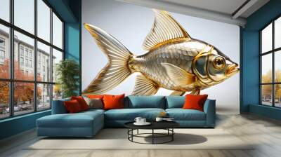 Glass fish with gold fins isolated on background cutout, glass fish, gold fins, isolated, background, cutout Wall mural