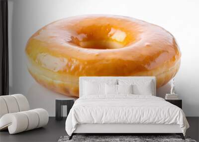 Glazed donut cutout on a white background , donut, glazed, sweet, dessert, treat, icing, sugar, bakery, snack, delicious, round Wall mural