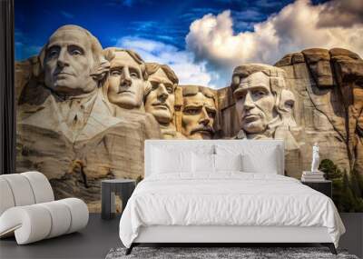 Iconic sculpture of four US presidents carved into a mountain , landmark, United States, South Dakota, historic Wall mural