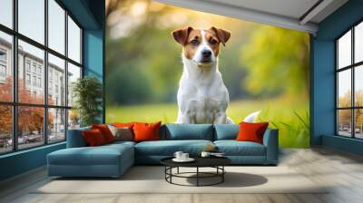 Jack russell terrier sitting on the green grass, dog, pet, jack russell terrier, grass, sitting, outdoor, cute, animal, playful Wall mural