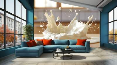 Milk Splash on Wooden Surface Wall mural