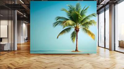 Palm tree isolated on background, tropical, green, nature, vibrant, exotic, beach, vacation, palm leaves, summer, paradise Wall mural