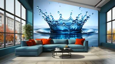 Refreshing image of blue water droplets creating a beautiful crown-like splash, refreshing, blue, water, droplets, crown, splash Wall mural