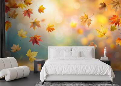 Soft yet colorful leaves falling gently in the autumn breeze , autumn, whisper, nature, serene, tranquil, peaceful, fall, season Wall mural