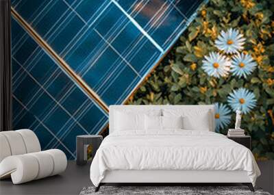 Solar Panel in a Field of Flowers, solar energy, renewable energy, green energy, sustainable energy, clean energy Wall mural