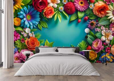 Vibrant and colorful floral pattern with dreamy blooms and lush greenery , Blooming, bliss, floral, fantasies, textile, vibrant Wall mural