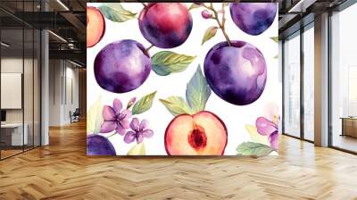 Watercolor Plum and Peach Seamless Pattern Wall mural