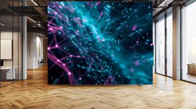 Digital neural network connections, artificial intelligence concept abstract background Wall mural