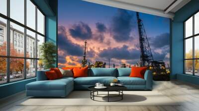 Oil and gas refinery plant with sunset. Wall mural