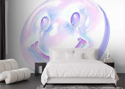 Smile face Y2K element with pastel hologram holographic chrome 3d effect Wall mural