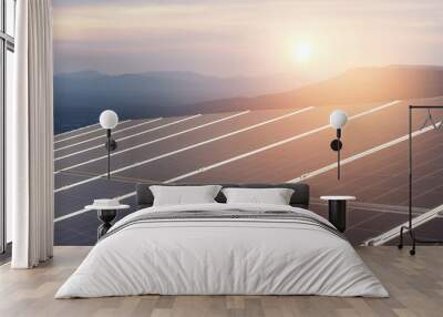 solar panel system with sky and sunset using for background or banner design for green energy saving concept with copy space. Wall mural