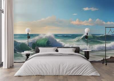 Ocean waves crashing on a sunny day in nature outdoor Generative AI Wall mural