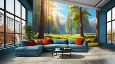 sunny day in forest Generative AI Wall mural