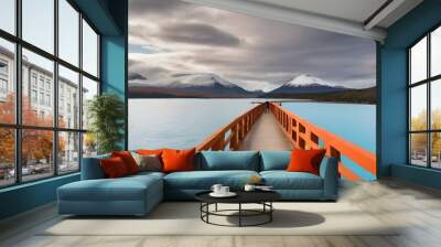 View of Paso Garibaldi observation deck along the Escondido Lake, Ushuaia, Tierra del Fuego, Patagonia, Argentina. Generative AI Wall mural