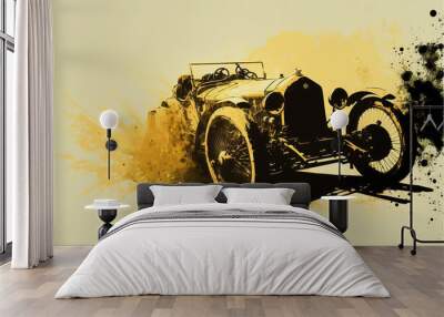 a cool modern poster illustration of a retro oldtimer car, generative ai technology Wall mural