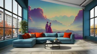 a couple drawn in cartoon concept art, fantasy landscape Wall mural