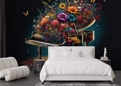 a fantasy flower piano illustration, abstract modern art, generative ai technology Wall mural