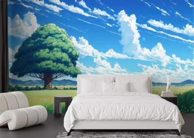 a wonderful summer feeling anime landscape scene, epic perspective, generative ai technology Wall mural