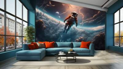 an astronaut in space floating through the sky, generative ai technology Wall mural