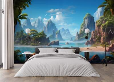 beautiful little waves incoming beach island scenery, wallpaper hawaiian style Wall mural