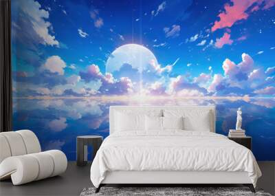 wonderful epic landscape illustration of the sun at the horizon, anime artwork Wall mural