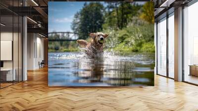 Dog running in the water Wall mural