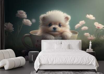 Adorable Puppy in a Teacup. Ai generative. Wall mural