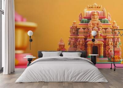 Colorful Hindu Temple with Offering Ceremony Wall mural