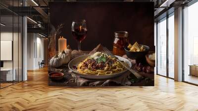 Italian Pasta Food With Accompaniments. AI generative.  Wall mural