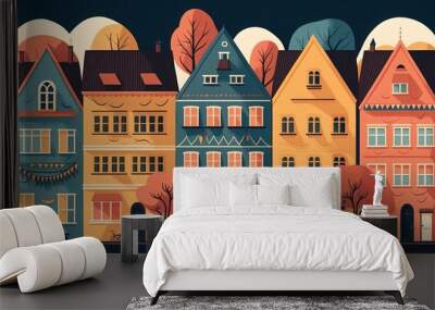 Vintage German style townhomes. Generative AI.
 Wall mural