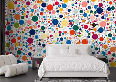 Abstract background of colorful polka dots of different sizes. Wall mural