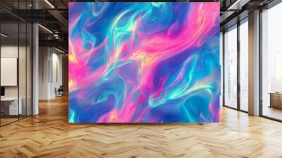 Abstract blue, pink and yellow swirl pattern. Wall mural