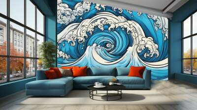 background with waves  A blue water wave symbol, depicting the creativity and the beauty of water. The symbol is spiral   Wall mural