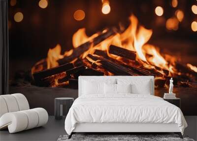 fire in the fireplace A fiery background with a black and orange color scheme and a realistic effect  Wall mural