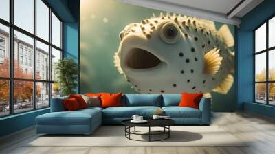 fish in aquarium  Blowfish or puffer fish underwater in the ocean at dawn  Wall mural